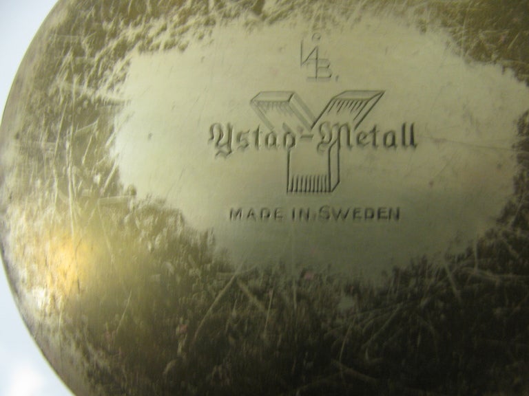 Mid-20th Century Pair of Mid Century Modern Polished Ystad Brass Candleholders