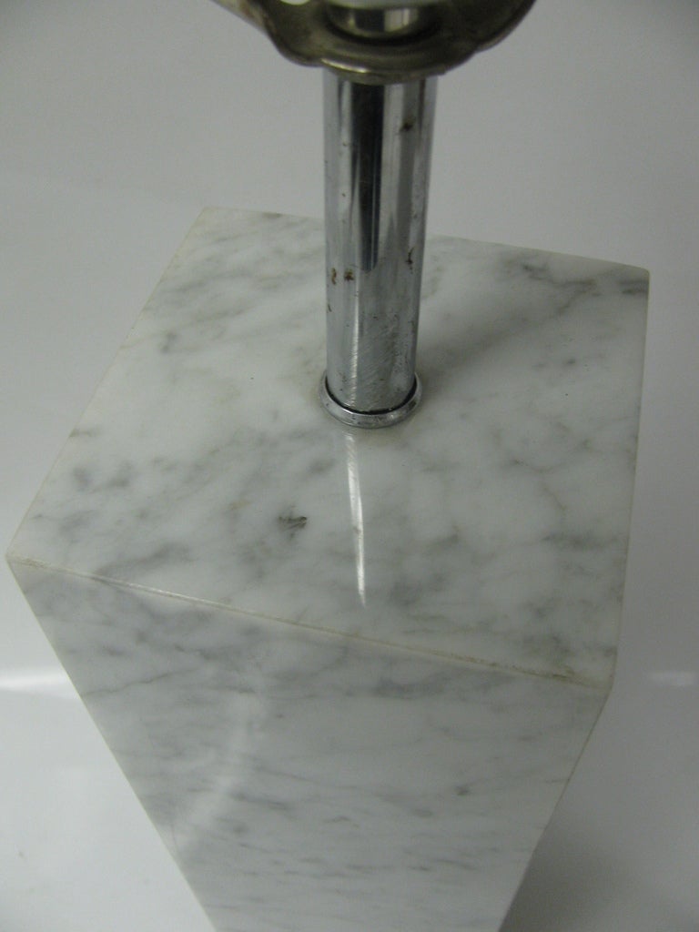 Pair of Mid Century Modern Architectural Square Marble Column Table Lamps Style For Sale 2