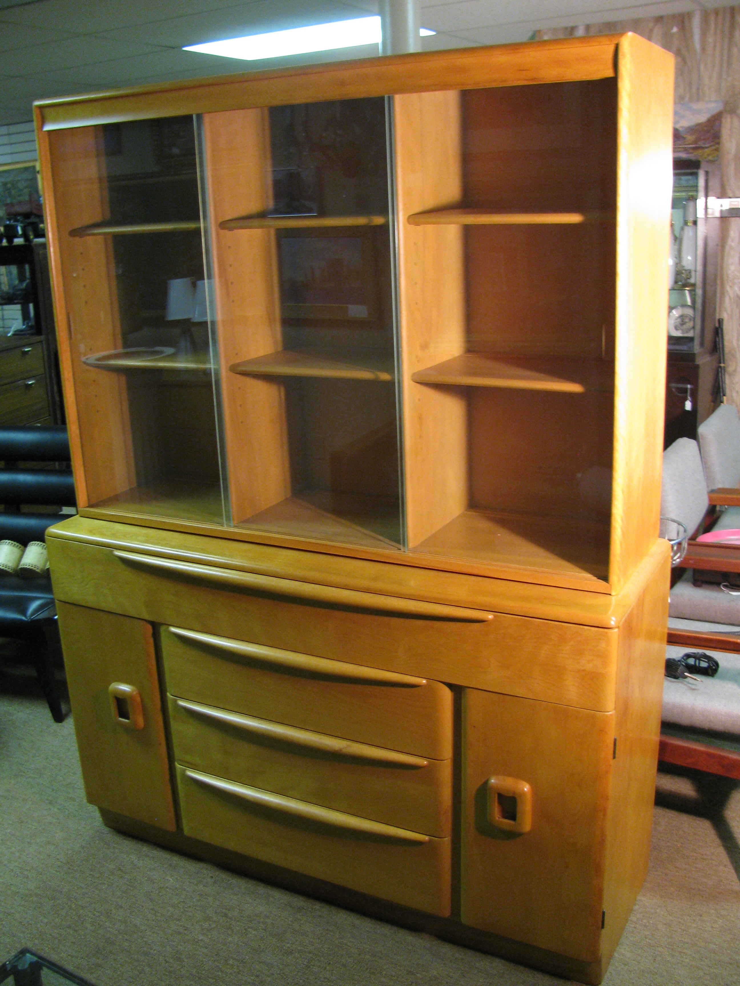Gilbert Rohde Inspired Heywood Wakefield Credenza with Glass Top Cabinet
