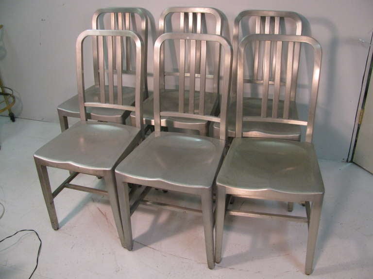 Fabulous Set Of Good Form All Aluminum Chairs By General Fireproofing. Originally Created For Industrial And Office Use, Iconic Chairs With Slat Backs And Contoured Seats Great For The Home. Seven Available.