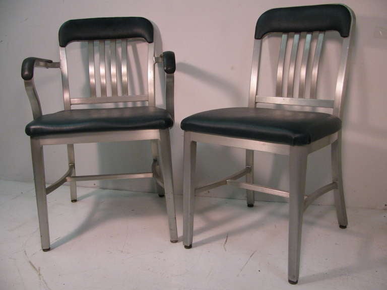 Aluminum Slat Back Chairs From General Fireproofing. Classic Style With New Upholstery. Two Arm And Two Side Chairs. All Chairs Tagged. Other Sets Available.