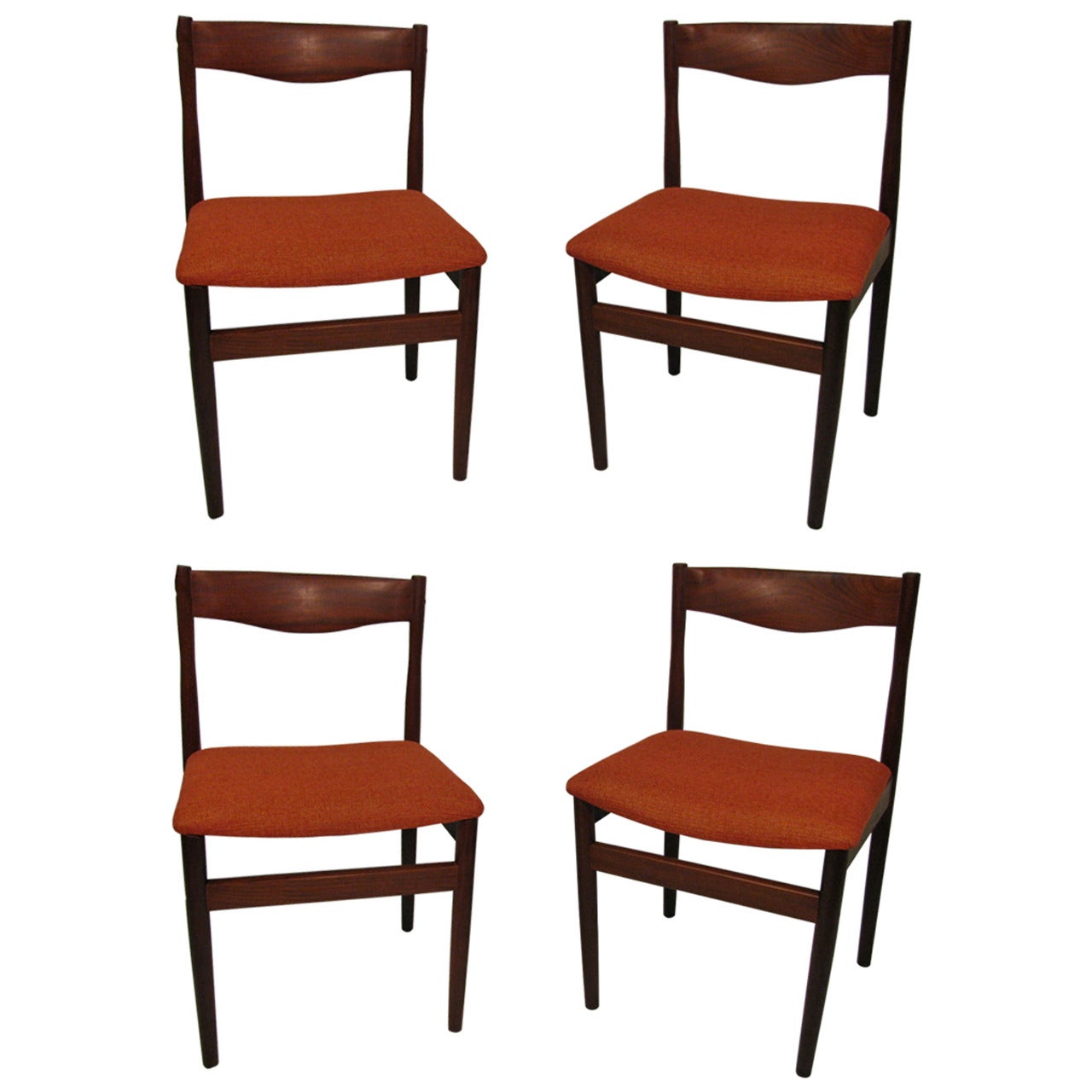 Set of Four Danish Mid Century Modern Teak Dining Chairs For Sale at