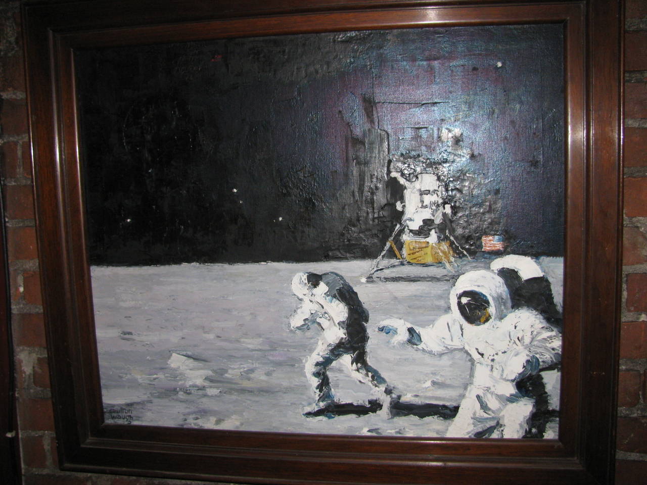 Mid-20th Century Historic Lunar Landing Painting by Caulton Waugh, 1969