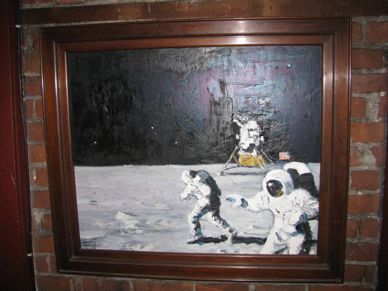 Historic Lunar Landing Painting by Caulton Waugh, 1969 In Good Condition In Port Jervis, NY