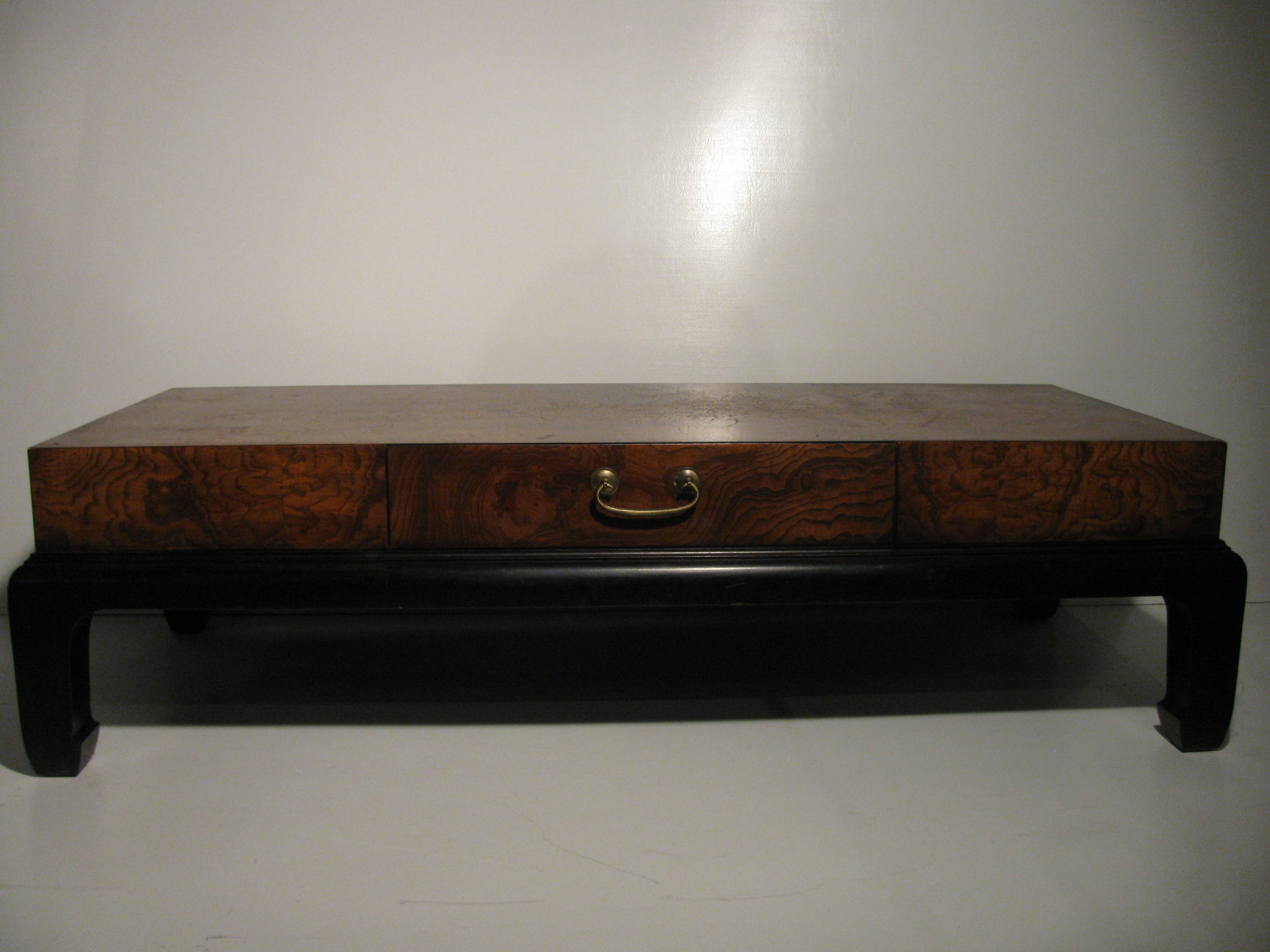 Chinese Chippendale Burled Wood Cocktail / Coffee Table Manner Of Robsjohn - Gibbings
