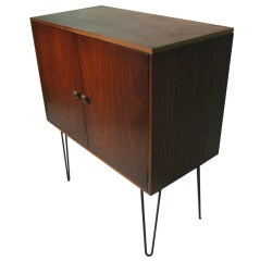 Mid Century Modern Walnut Bar Cabinet With Hairpin Legs