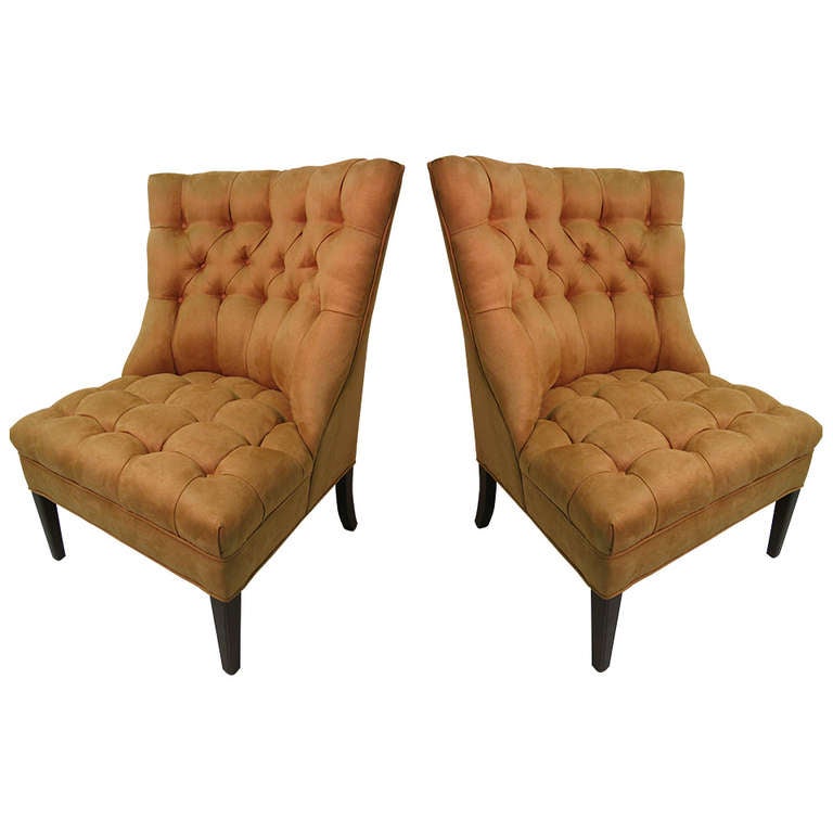 Pair of Fabulous Button Tufted Slipper Chairs For Sale at 1stdibs