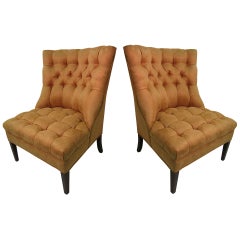Pair of Hollywood Regency Button Tufted Slipper Chairs
