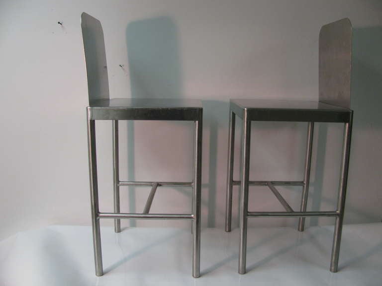 Stainless Steel Pair of Mid-Century Modernist Stainless Stools