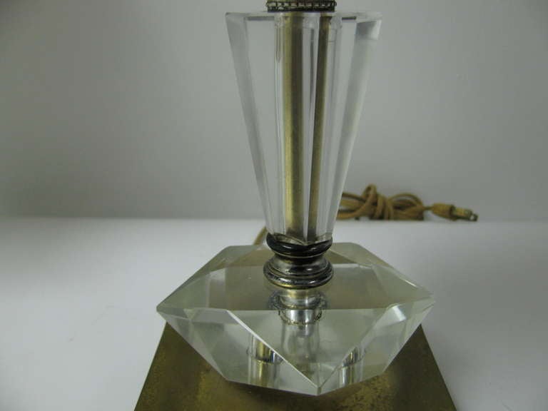 American Mid Century Cut Glass Crystal Table Lamps With Original Shades