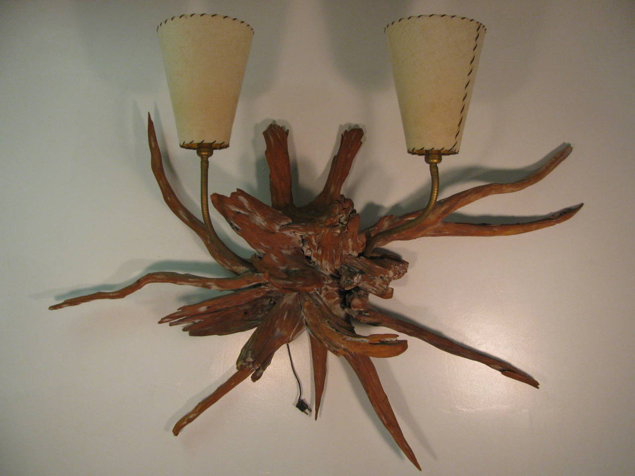  Pair of Mid-Century Modern Sun Bleached Sculptural Root Wall Sconces For Sale 1