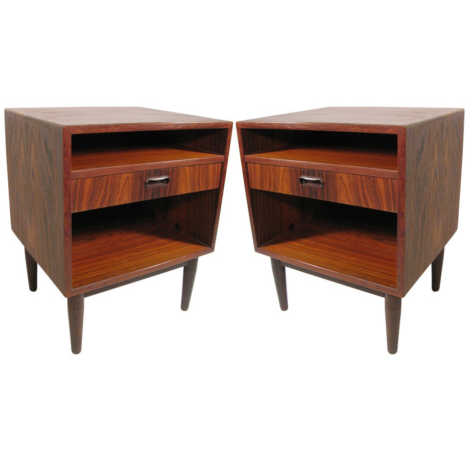 Pair of Danish Modern Rosewood Night Tables By Falster