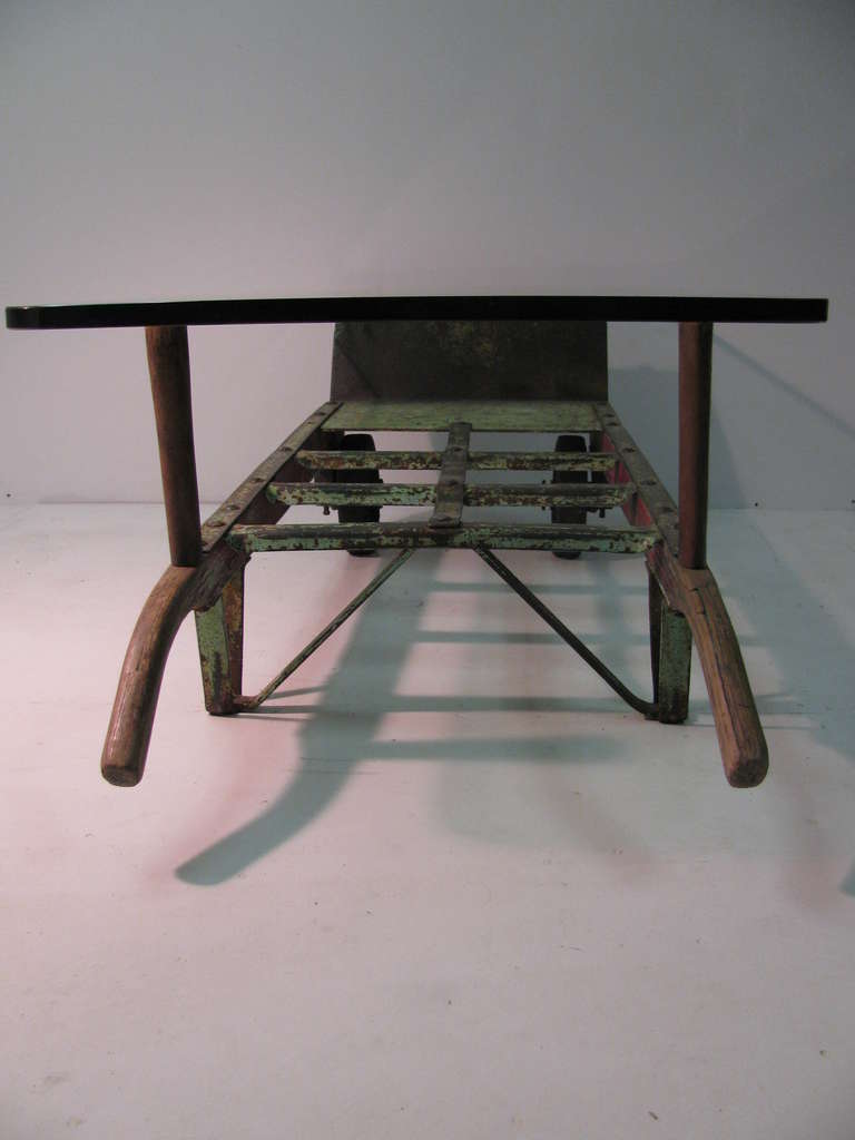 Glass Early Industrial Hand Truck Cocktail Table