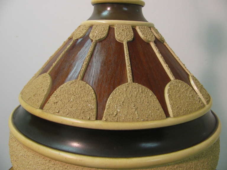 Walnut Pair of Large Mid Century Danish Style Ceramic Table Lamps