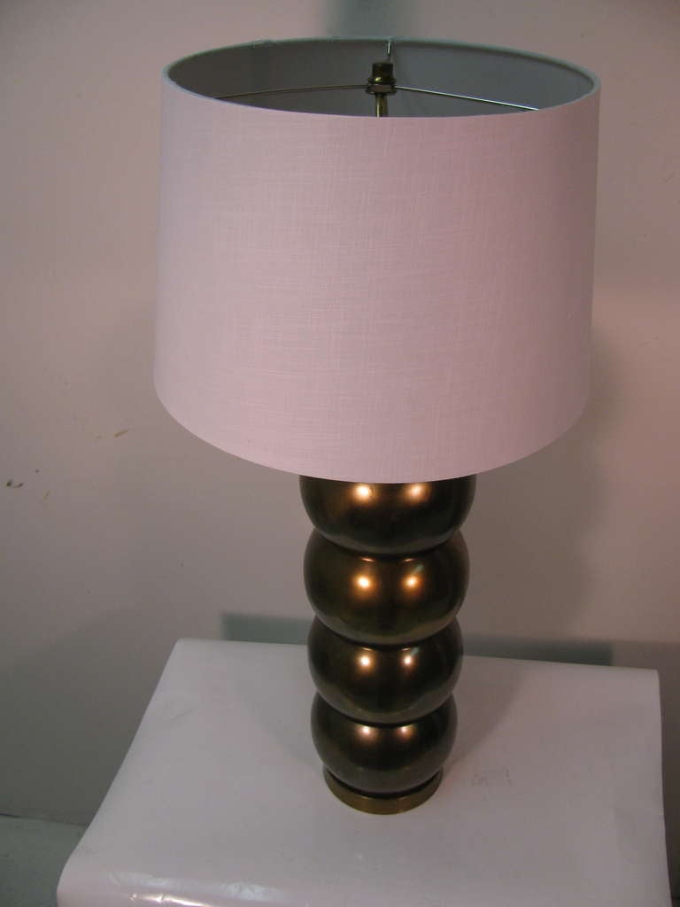 Pair of Mid Century Modern Brass Stacked Ball Table Lamps by George Kovacs In Good Condition In Port Jervis, NY