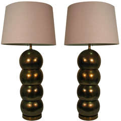 Pair of Mid Century Brass Stacked Ball Table Lamps by George Kovacs 3