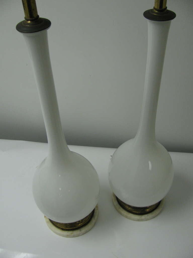 Blown Glass Pair of Mid-Century Modern Cased Glass Murano Table Lamps by Archimede Seguso For Sale