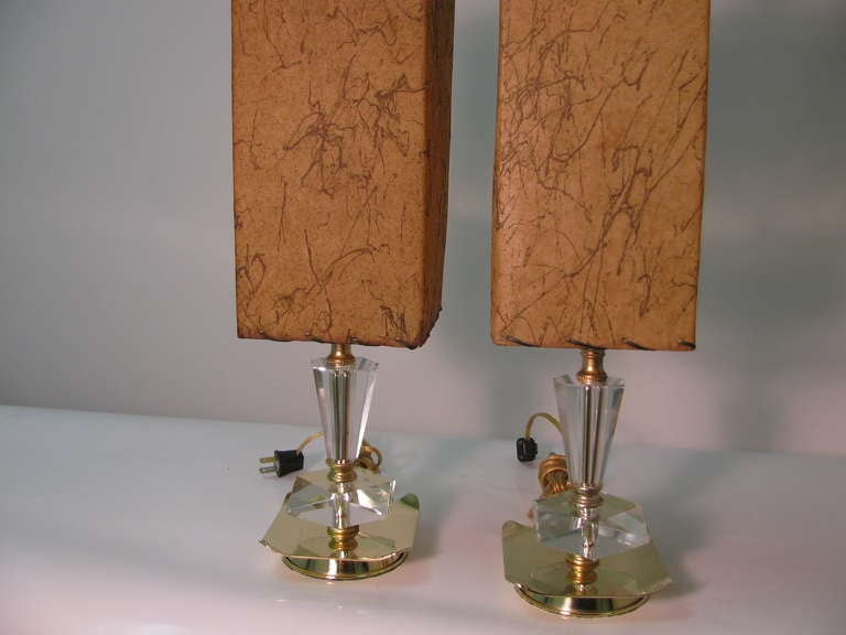 Mid Century Cut Glass Crystal Table Lamps With Original Shades 3