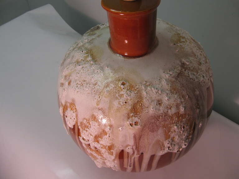 Hand-Crafted Large Mid Century Modern Root Beer Float Drip Glaze Table Lamp