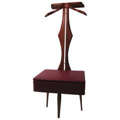 Mid Century Sculptural Clothes Valet With Red Leather