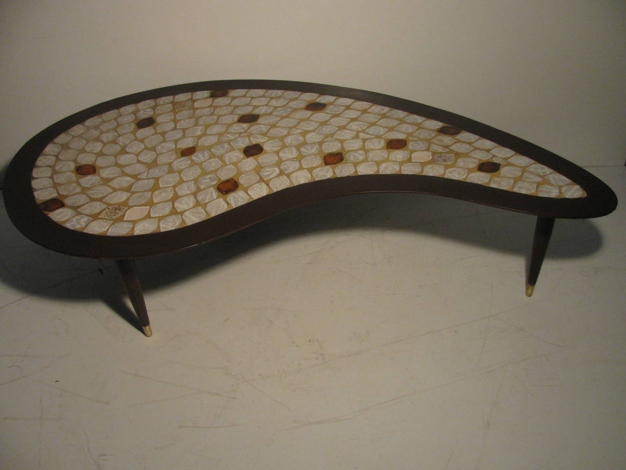 Walnut Mid-Century Modern Kidney Shaped Tile Top Cocktail Table by Hohenberg