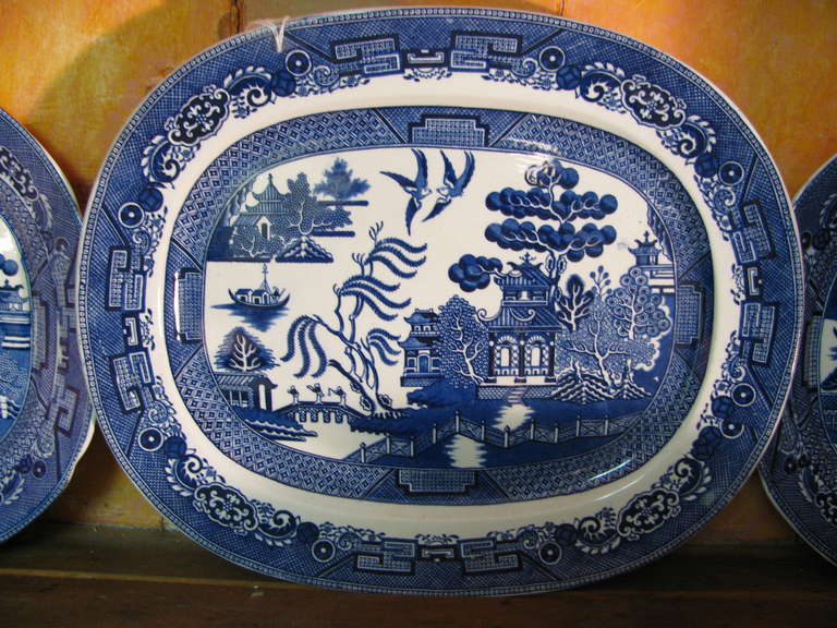 Antique Collection Of  English Transfer Ware Blue Willow Platters 2