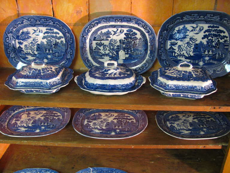 British Colonial Antique Collection Of  English Transfer Ware Blue Willow Platters