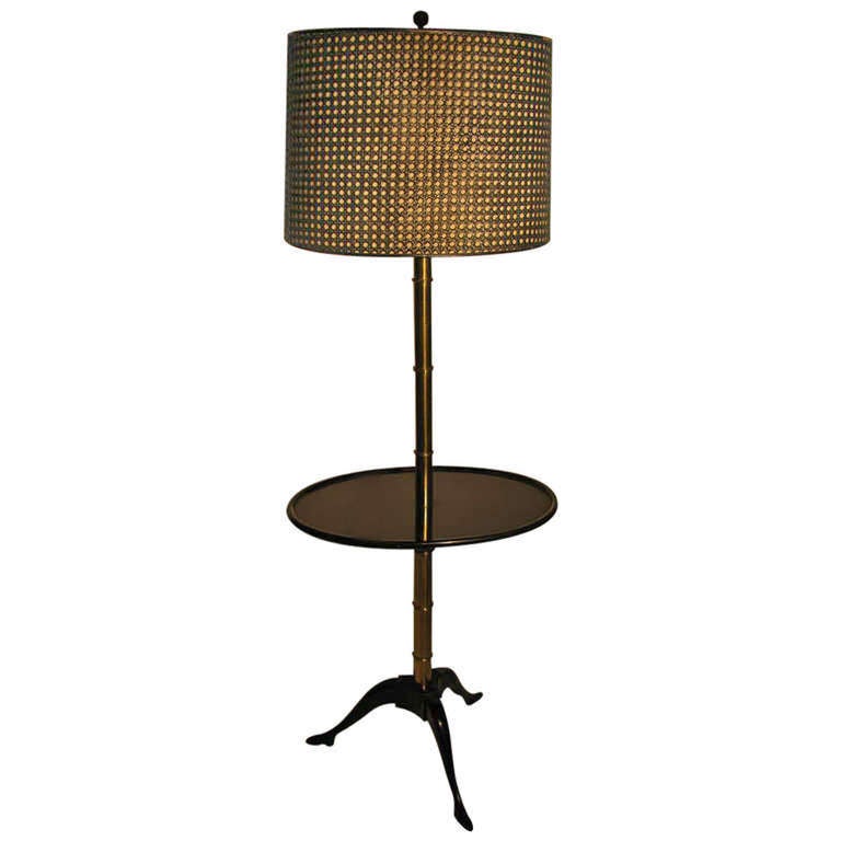 Fabulous Faux Bamboo Floor Lamp with Black Lacquer Table at 1stDibs