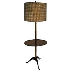 Vintage Fabulous Faux Bamboo Floor Lamp with Black Lacquer Table