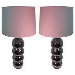 Pair of Mid Century Nickel Chrome Stacked Ball Table Lamps by George Kovacs