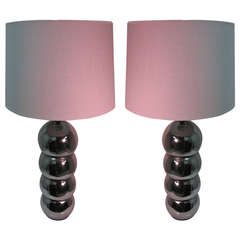 Pair of Mid Century Nickel Chrome Stacked Ball Table Lamps by George Kovacs 11