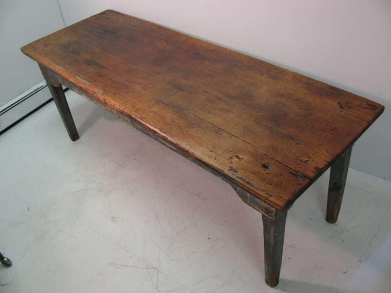 Beautiful Aged Seven Foot Pine Table Fresh From An Upstate Farm. Table Is 30In. Wide, And Stands 30In. Tall. Top Consists Of Two Boards And Is A Full Inch Thick. Old Blue/Gray Paint Is On Base,  While The Top Is Scrubbed, And Has Over 125Yrs Of