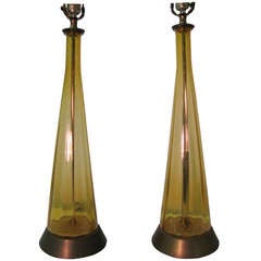 Pair Of Tall Mid Century Italian Glass Table Lamps 5