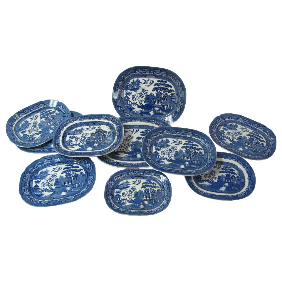 Antique Collection Of  English Transfer Ware Blue Willow Platters