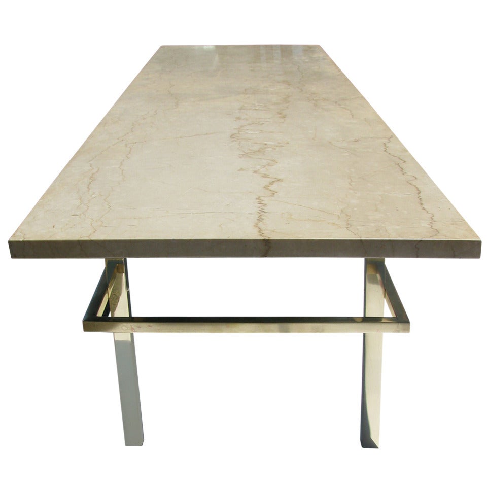 Architectural Mid-Century Modern Brass and Marble Cocktail Table