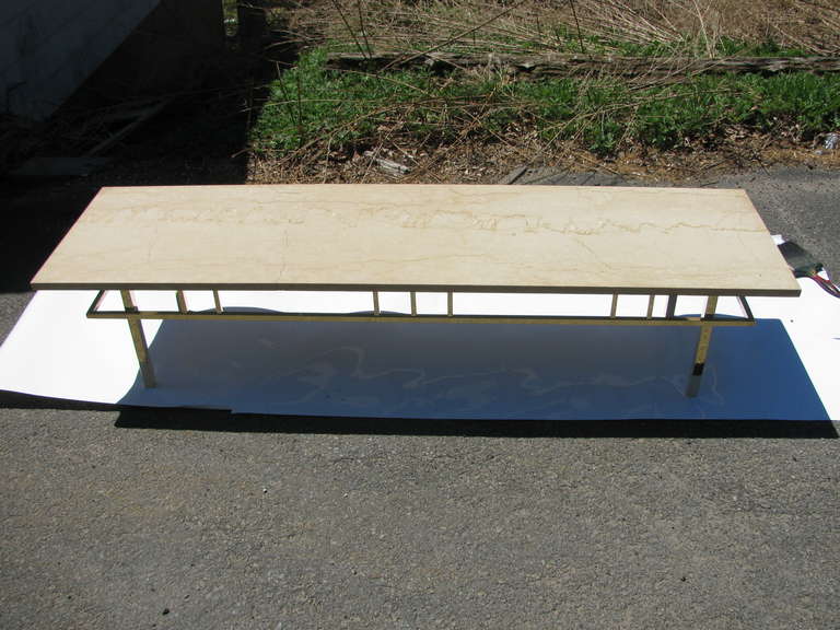 American Architectural Mid-Century Modern Brass and Marble Cocktail Table