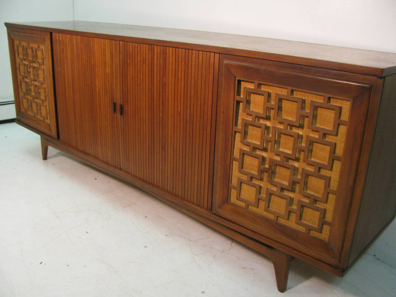 Large Mid-Century Modern Walnut Credenza with Tambour Doors In Good Condition In Port Jervis, NY