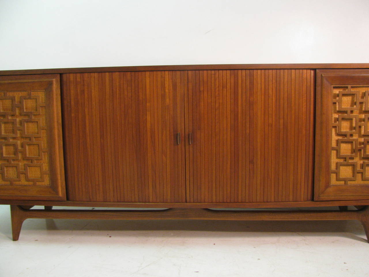 Large Mid-Century Modern Walnut Credenza with Tambour Doors 2