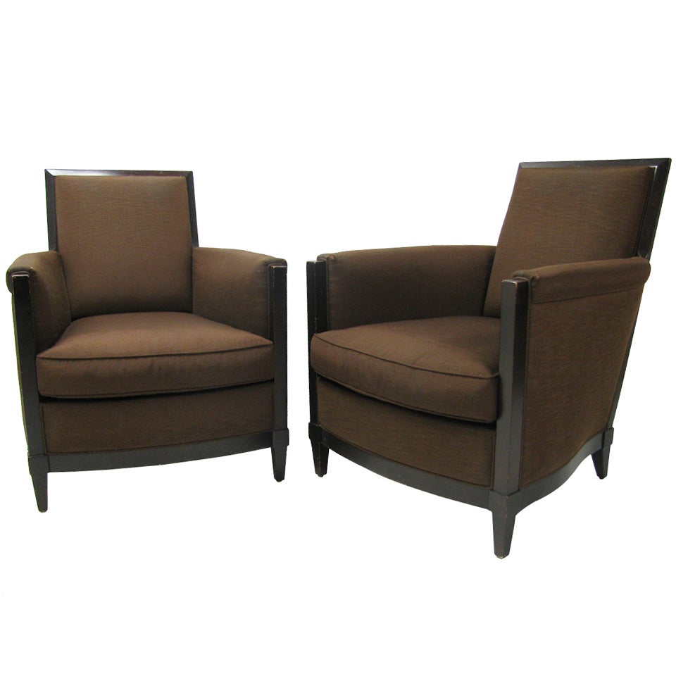 Pair of Bergeres / Armchairs in the manner of Jean Michel Frank