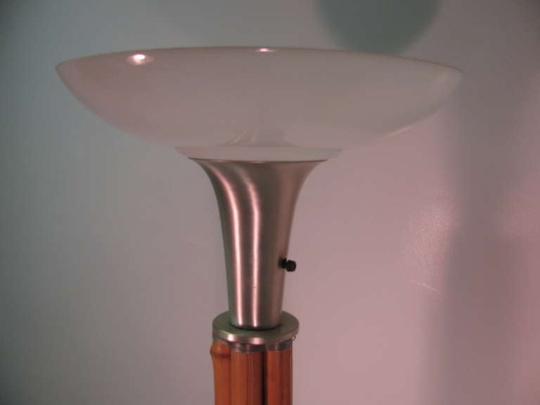 Mid Century Bamboo and Aluminum Floor Lamp Torchiere by Russel Wright 1