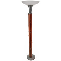 Mid Century Bamboo and Aluminum Floor Lamp Torchiere by Russel Wright