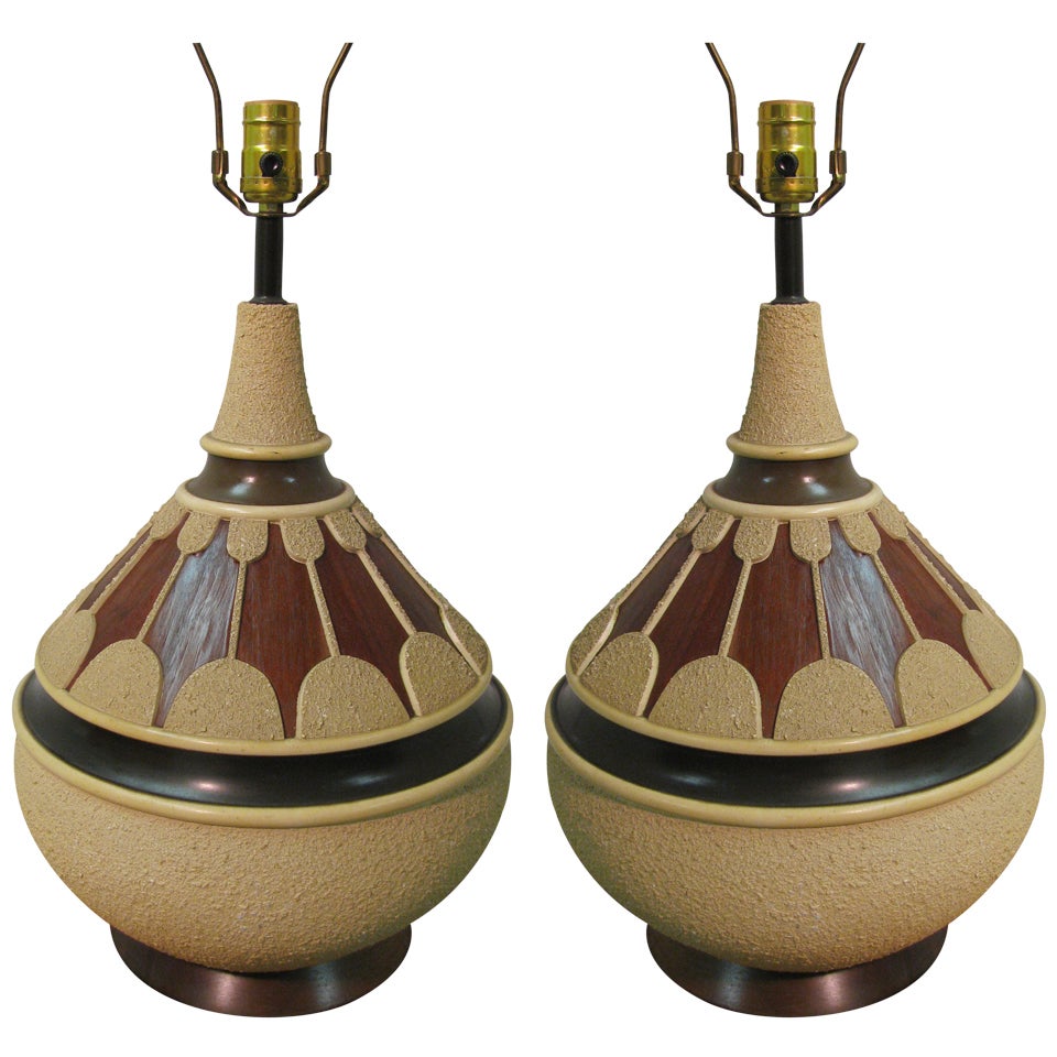 Pair of Large Mid Century Danish Style Ceramic Table Lamps