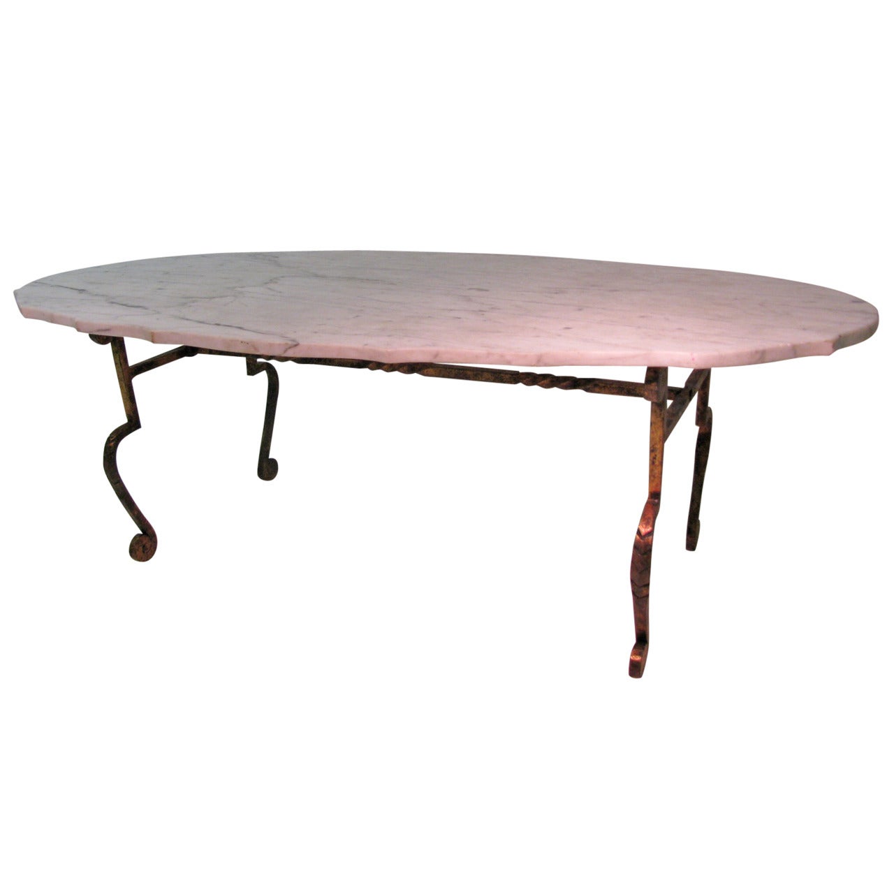 French Gilt Iron with Scalloped Carrara Marble Cocktail Table