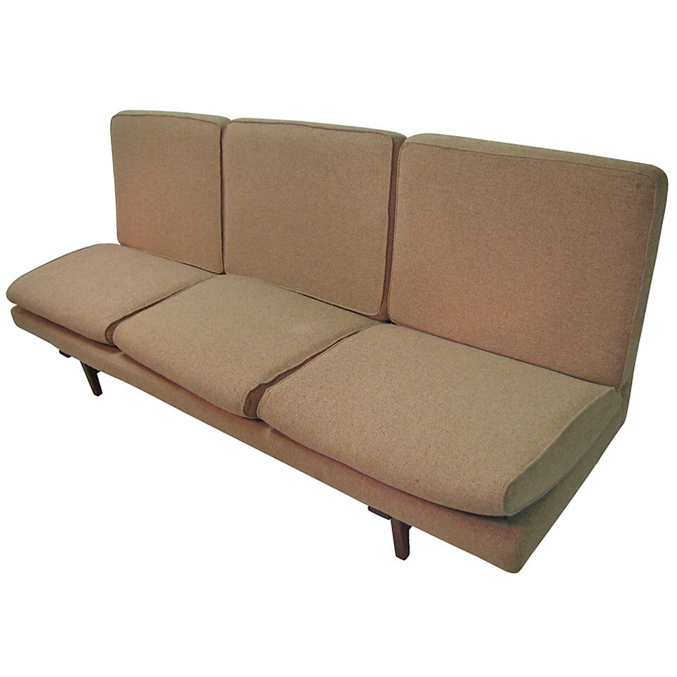 Mid-20th Century Jens Risom Danish Mid-Century Modern Walnut Bracketed Back Open End Sofa For Sale