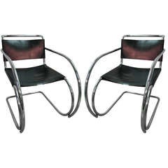 Pair Of Ludwig Mies Van Der Rohe MR20 Lounge Armchairs By Knoll