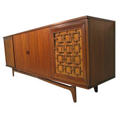 Large Mid-Century Modern Walnut Credenza with Tambour Doors