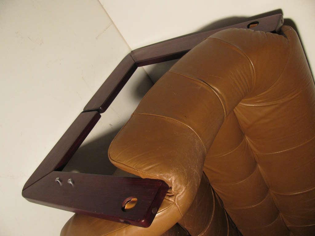 Brazilian Mid-Century Modern Leather With Rosewood Two-Seat Sofa by Percival Lafer