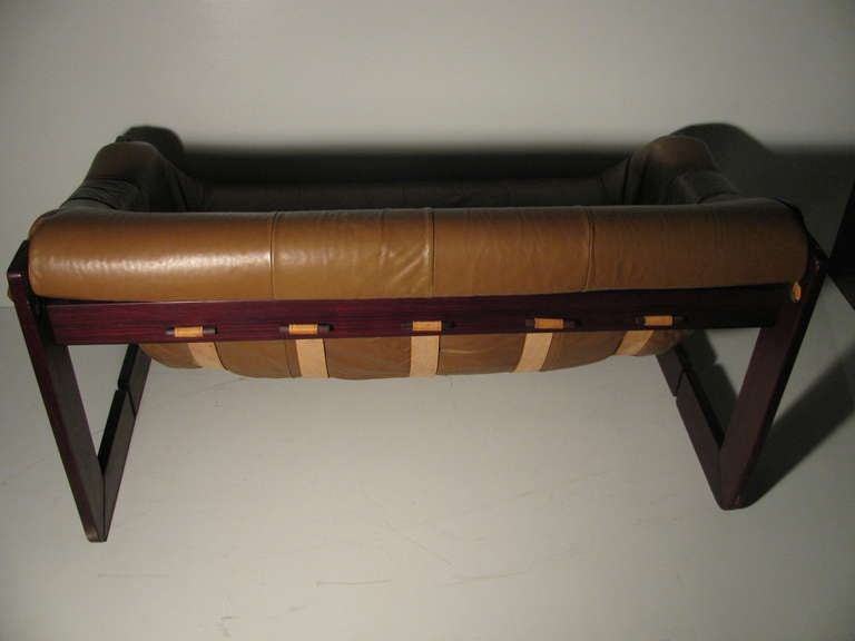 Mid-Century Modern Leather With Rosewood Two-Seat Sofa by Percival Lafer 2