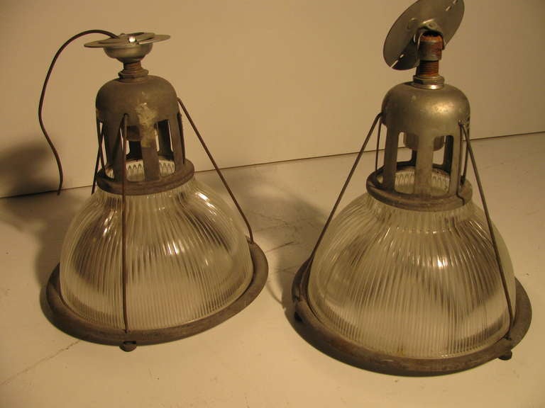 Pair of Original Holophane Industrial Pendant Lamps, circa 1940 In Good Condition In Port Jervis, NY