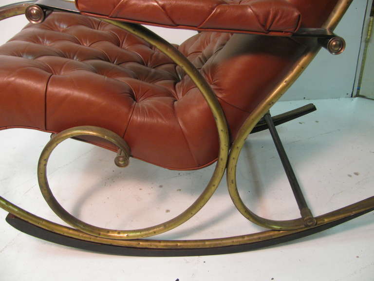 Mid-20th Century Mid Century Leather And Brass Rocker By Lee Woodard